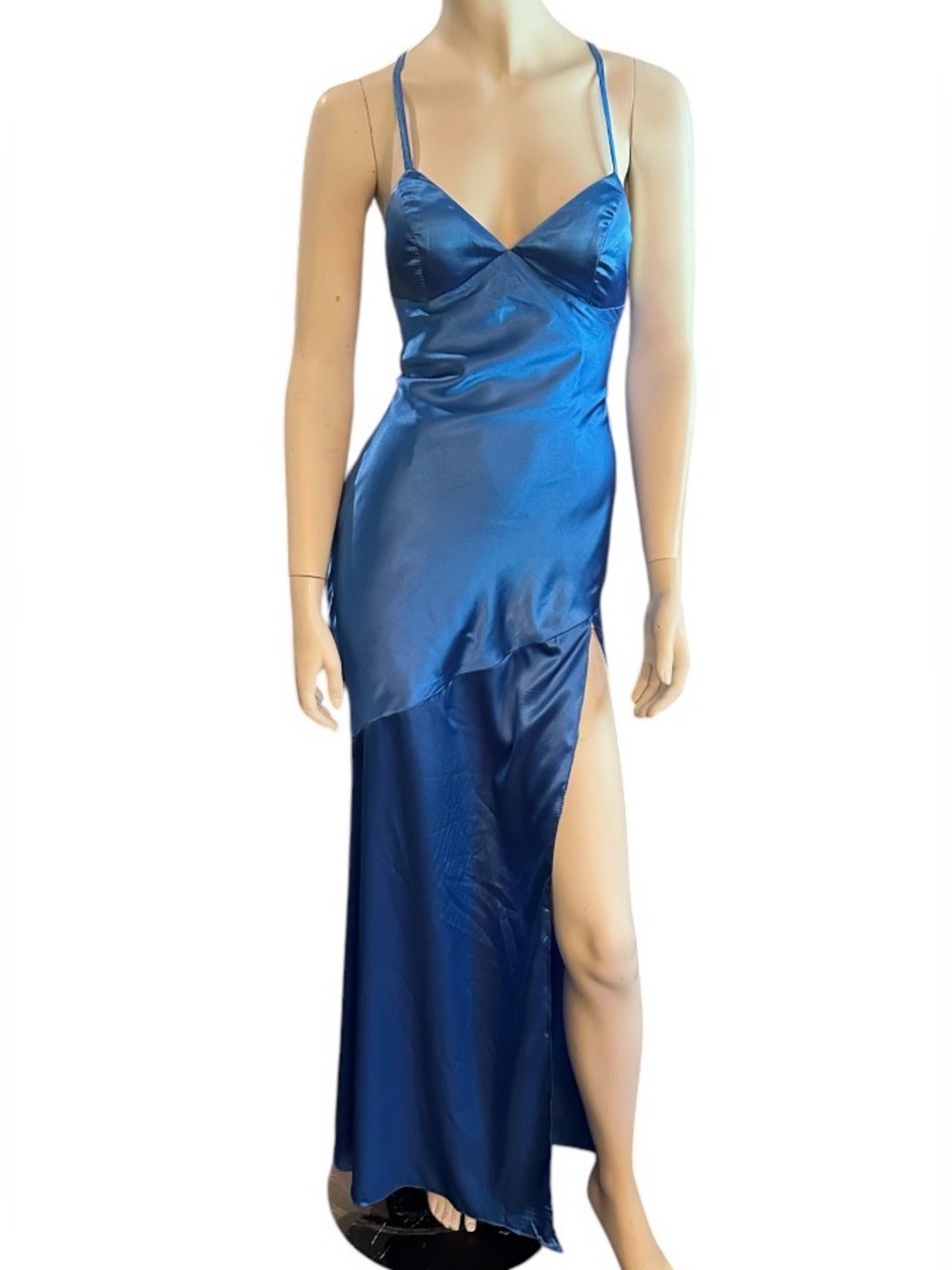 Monvelli Satin Maxi Slip Dress Blue Size 4 NWT